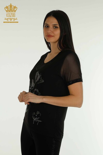 Al por Mayor Blusa de Mujer Floral Estampado Negra - 79290 | kazee 