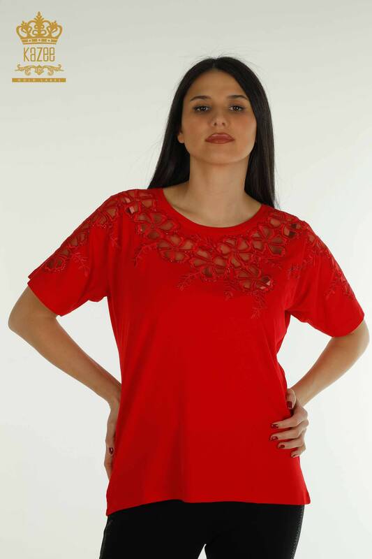 Venta al por mayor Blusa de Mujer - Floral Estampada - Roja - 79049 | kazee