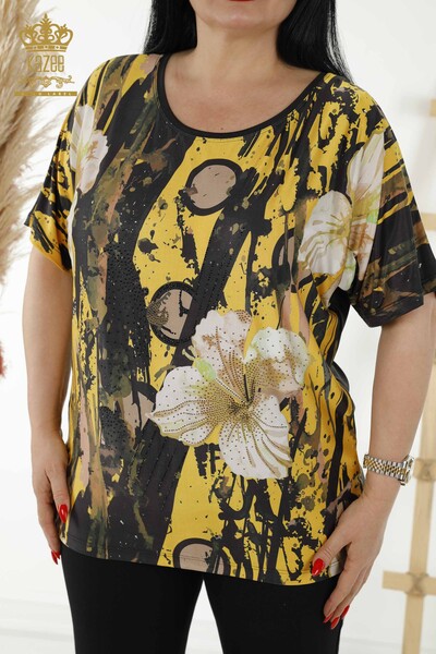 Venta al por mayor Blusa Mujer - Estampado Floral - Azafrán - 77898 | kazee - 2