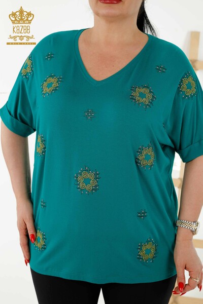 Venta al por mayor Blusa de Mujer - Floral Estampado - Verde - 78879 | kazee - Thumbnail