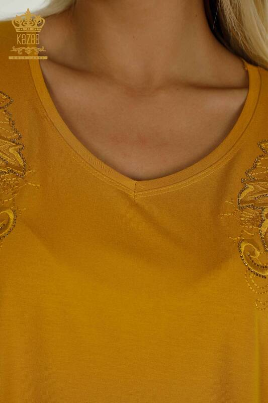 Venta al por mayor Blusa de Mujer - Estampado de Hojas - Azafrán - 79090 | kazee