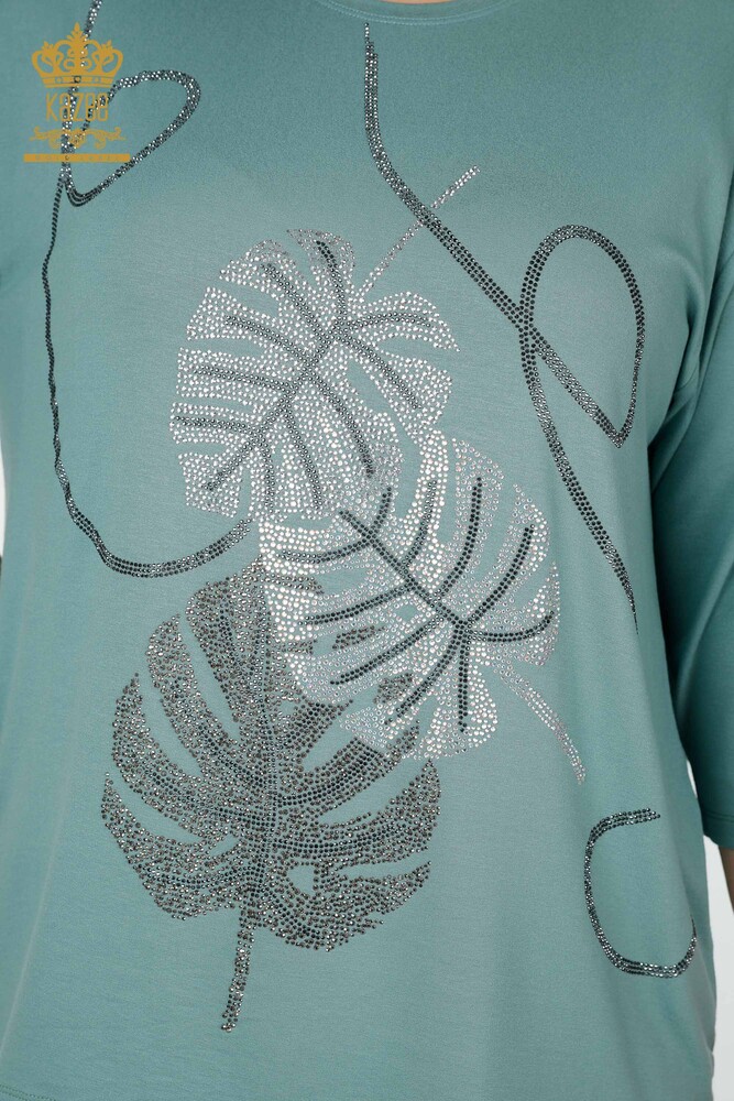 Venta al por mayor Blusa de Mujer con Estampado de Hojas Menta - 78946 | kazee - 4