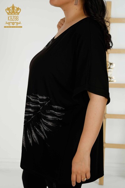 Venta al por mayor Blusa de Mujer - Estampado de Hojas - Negra - 79319 | kazee - Thumbnail