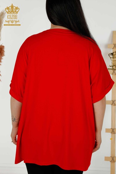 Venta al por mayor Blusa de Mujer - Estampado de Hojas - Roja - 79318 | kazee - 8