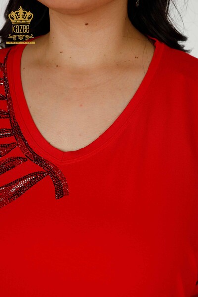 Venta al por mayor Blusa de Mujer - Estampado de Hojas - Roja - 79319 | kazee - Thumbnail