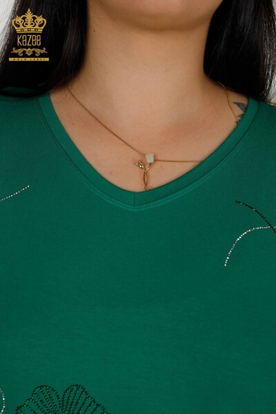 Venta al por mayor Blusa de Mujer - Estampado de Hojas - Verde - 79318 | kazee - 6