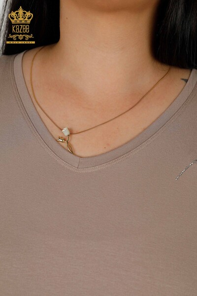 Venta al por mayor Blusa de Mujer - Estampado de Hojas - Mink - 79318 | kazee - 5