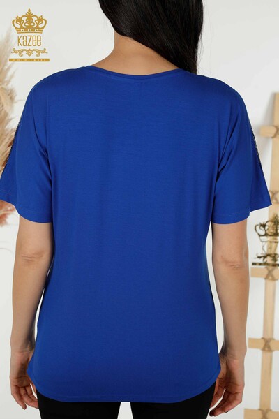 Venta al por mayor Blusa de Mujer - Hombro Detallado - Azul Oscuro - 79054 | kazee - Thumbnail
