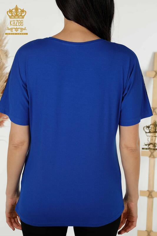Venta al por mayor Blusa de Mujer - Hombro Detallado - Azul Oscuro - 79054 | kazee