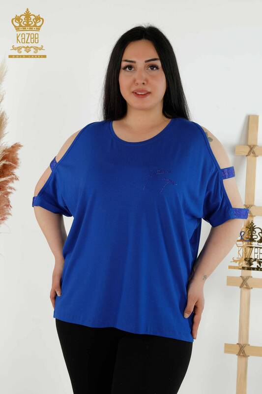 Venta al por mayor Blusa de Mujer - Hombro Detallado - Azul Oscuro - 79108 | kazee