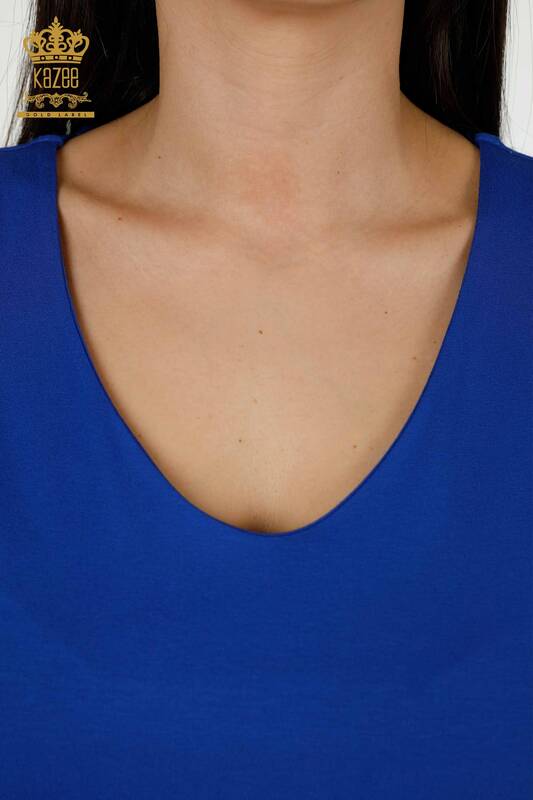 Al por Mayor Blusa de Mujer Hombro Detallado Azul Oscuro - 79220 | kazee