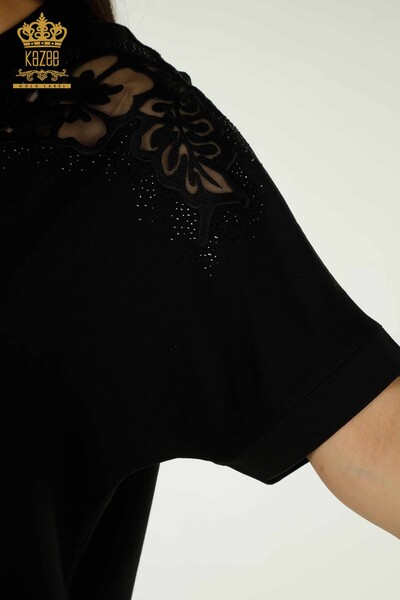 Venta al por mayor Blusa de Mujer con Detalle en Hombros Negro - 79527 | KAZEE - Thumbnail