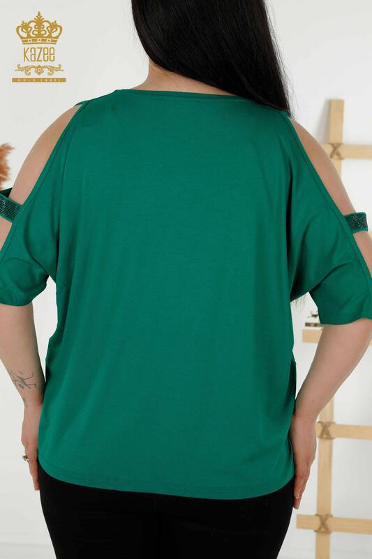 Venta al por mayor Blusa de Mujer - Hombro Detallado - Verde - 79108 | kazee