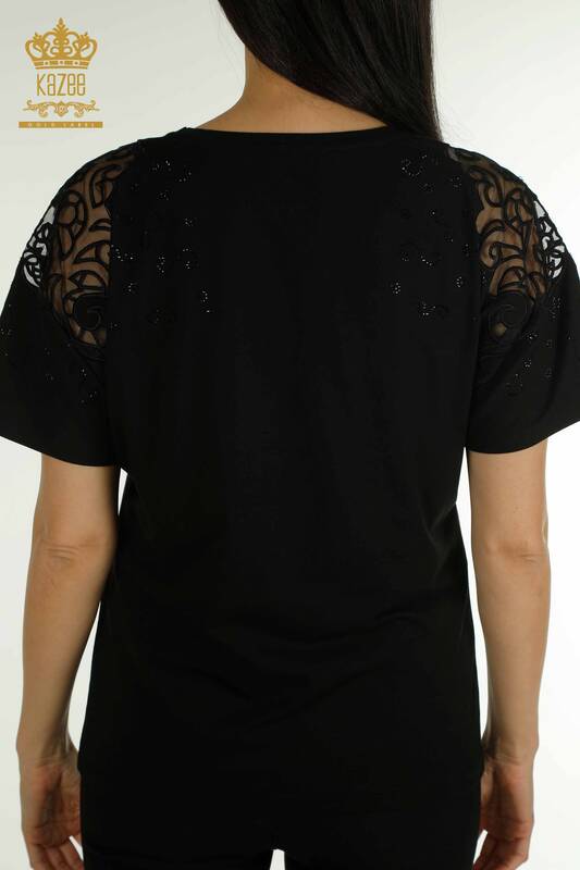 Venta al por mayor Blusa de Mujer Hombro Tul Detallado Negro - 79456 | KAZEE