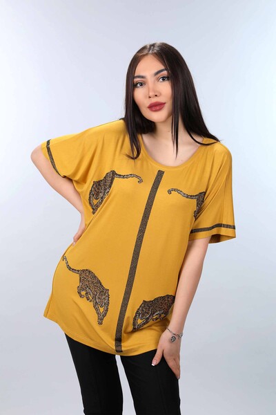 Venta al por mayor Blusa de Mujer con Estampado de Leopardo Bordado Piedra - 77703 | kazee - Thumbnail