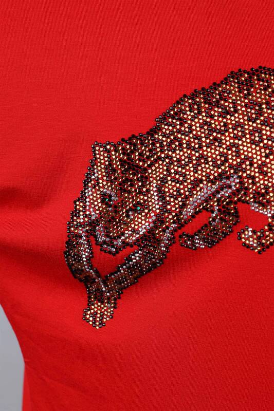 Venta al por mayor Blusa de Mujer con Estampado de Leopardo Bordado Piedra - 77703 | kazee