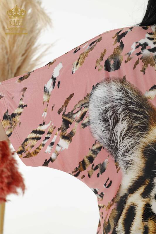 Venta al por mayor Blusa de Mujer - Estampado de Leopardo - Rosa Seca - 77748 | kazee