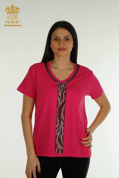 Venta al por mayor Blusa Mujer Leopardo Piedra Bordado Fucsia - 79242 | kazee 