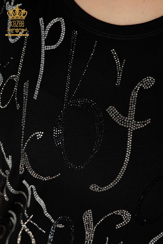 Venta al por mayor Blusa Mujer Carta Detallada Negra - 78833 | kazee - 3