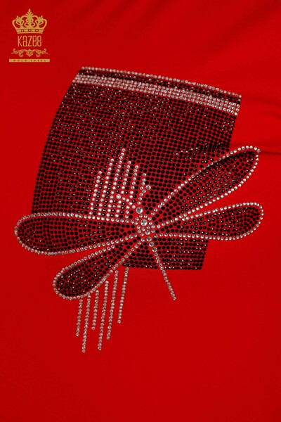 Venta al por mayor Blusa de Mujer - Libélula Detallada - Roja - 79370 | kazee - Thumbnail