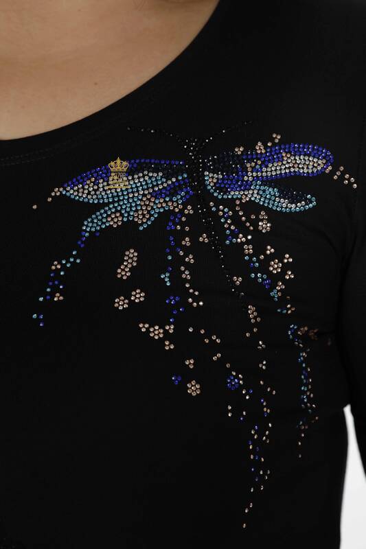 Toptan Kadın Bluz Yusufçuk Detaylı Renkli Taş İşlemeli - 79019 | KAZEE