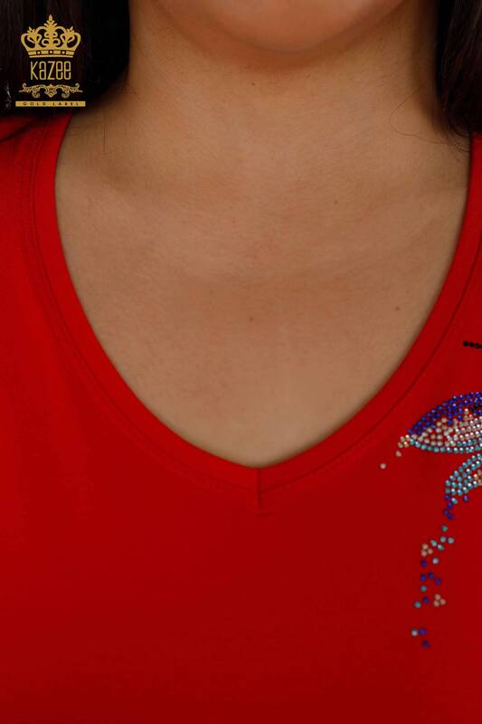 Toptan Kadın Bluz Yusufçuk Detaylı Renkli Taş İşlemeli - 79019 | KAZEE