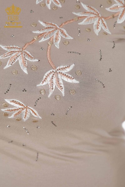Venta al por mayor Blusa de mujer con estampado de flores de lunares bordados en piedra - 79009 | kazee - Thumbnail