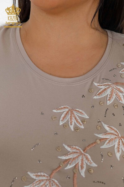 Venta al por mayor Blusa de mujer con estampado de flores de lunares bordados en piedra - 79009 | kazee - Thumbnail
