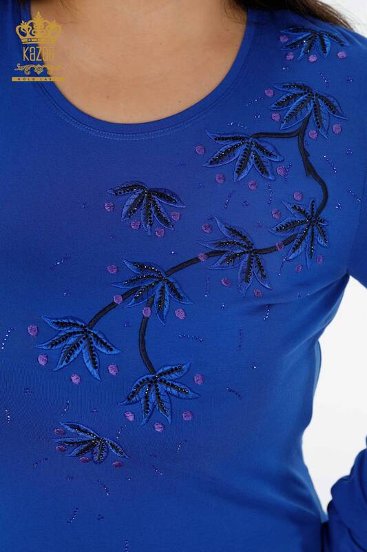Venta al por mayor Blusa de mujer con estampado de flores de lunares bordados en piedra - 79009 | kazee