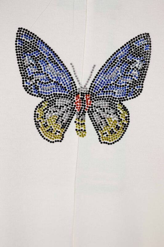 Venta al por mayor Blusa de mujer de manga corta con detalle de mariposa de piedra - 78904 | kazee