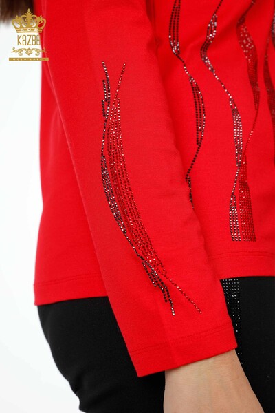 Venta al por mayor Blusa de Mujer con Manga Línea Detallada Bordada con Piedra - 79024 | kazee - 5