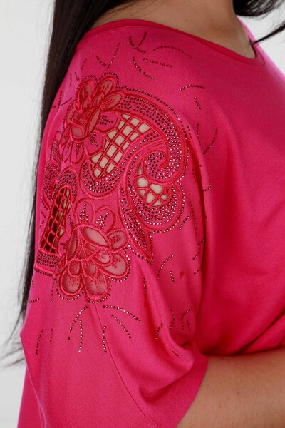 Venta al por mayor Blusa de mujer con manga detallada bordada en piedra - 78903 | kazee - Thumbnail