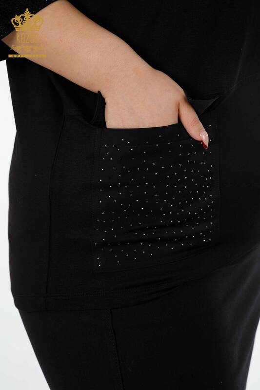 Venta al por mayor Blusa de mujer con manga de tul y patrón floral de bolsillo detallado - 79026 | kazee
