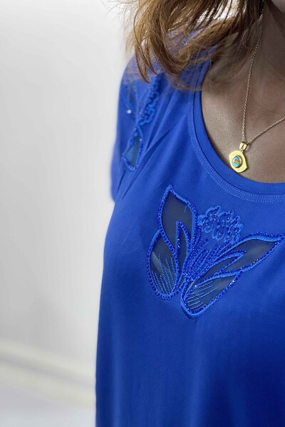 Venta al por mayor Blusa de mujer con detalle de mariposa y cuello redondo - 77442 | kazee - Thumbnail