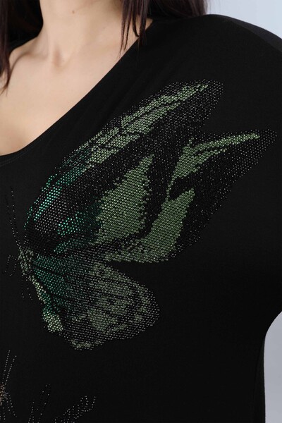 Venta al por mayor Blusa de Mujer con Estampado de Mariposas y Piedras Bordadas - 77939 | kazee - Thumbnail