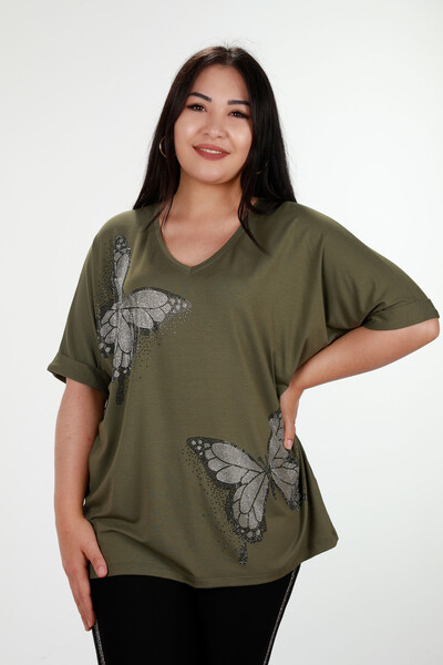 Venta al por mayor Blusa de Mujer con Estampado de Mariposas y Piedras Bordadas - 78877 | kazee - Thumbnail