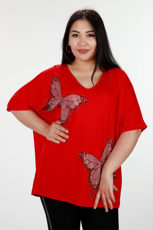 Venta al por mayor Blusa de Mujer con Estampado de Mariposas y Piedras Bordadas - 78877 | kazee
