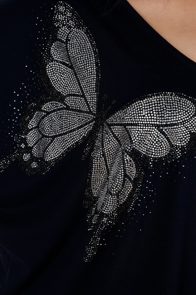 Venta al por mayor Blusa de Mujer con Estampado de Mariposas y Piedras Bordadas - 78877 | kazee - Thumbnail