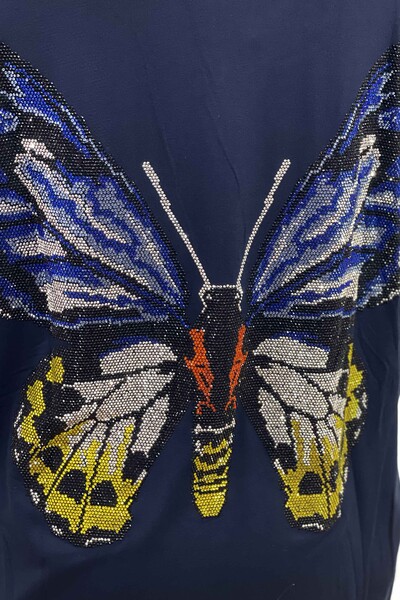 Venta al por mayor Blusa de Mujer con Estampado de Mariposas y Piedras Bordadas - 77717 | kazee - Thumbnail