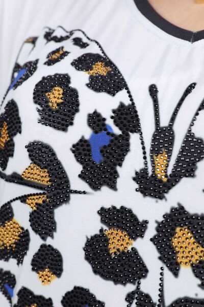 Venta al por mayor Blusa de mujer con patrón de mariposa y cuello redondo - 12003 | kazee - Thumbnail