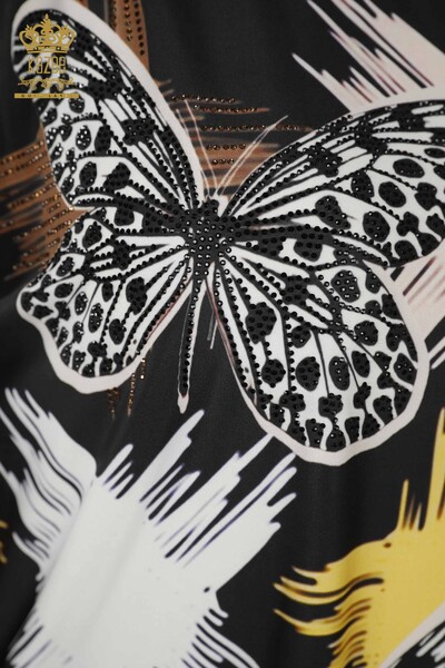 Venta al por mayor Blusa de Mujer - Patrón Mariposa - Negra - 12051 | kazee - Thumbnail