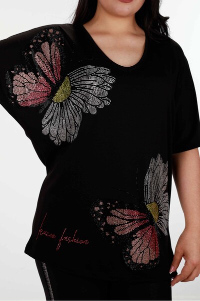 Venta al por mayor Blusa de Mujer con Estampado de Mariposas y Margaritas Piedra - 78932 | kazee - Thumbnail
