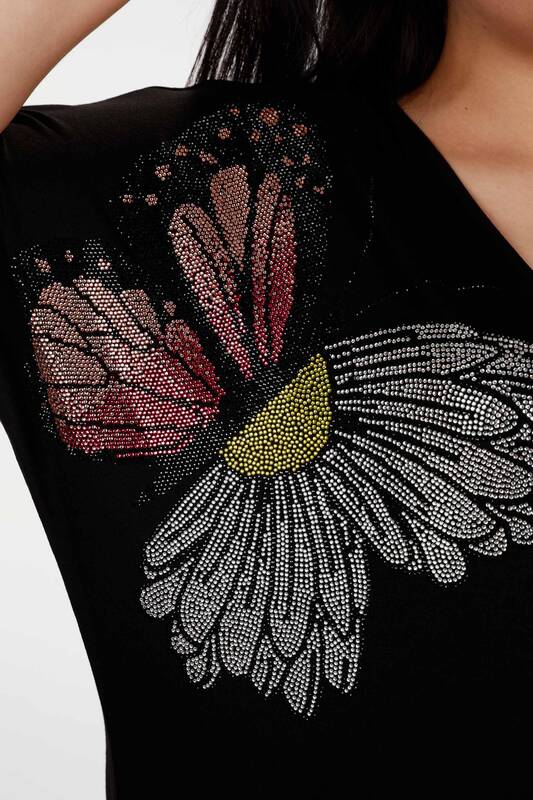 Venta al por mayor Blusa de Mujer con Estampado de Mariposas y Margaritas Piedra - 78932 | kazee