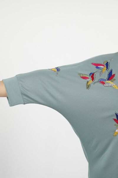 Venta al por mayor Blusa de mujer con pájaro bordado de piedra detallada - 77886 | kazee - Thumbnail