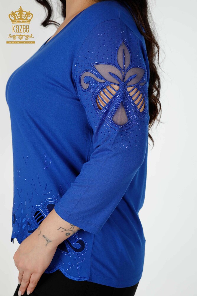 Venta al por mayor Blusa de Mujer Piedra Bordado Tul Detallado Escote en V Beige - 77927 | kazee - 3