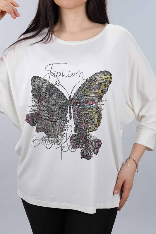 Venta al por mayor Blusa de mujer con diseño de mariposa bordada en piedra - 77903 | kazee
