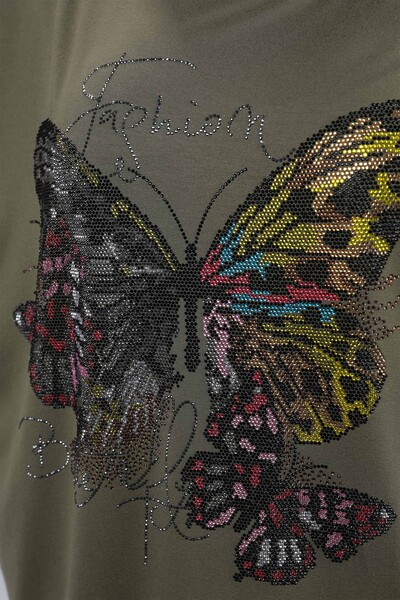 Venta al por mayor Blusa de mujer con diseño de mariposa bordada en piedra - 77903 | kazee - Thumbnail