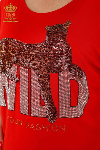 Venta al por mayor Blusa de Mujer - Piedra Bordada - Roja - 77713 | kazee - 4