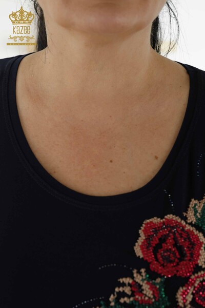 Al por Mayor Blusa de Mujer - Estampado de Rosas - Azul Marino - 79046 | kazee - 5