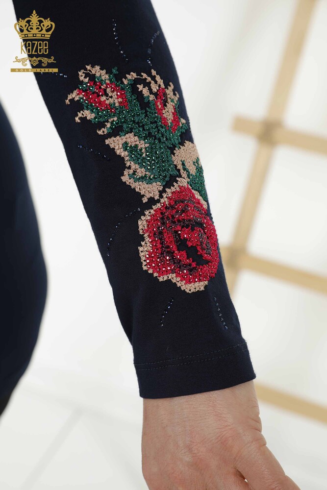 Al por Mayor Blusa de Mujer - Estampado de Rosas - Azul Marino - 79046 | kazee - 6